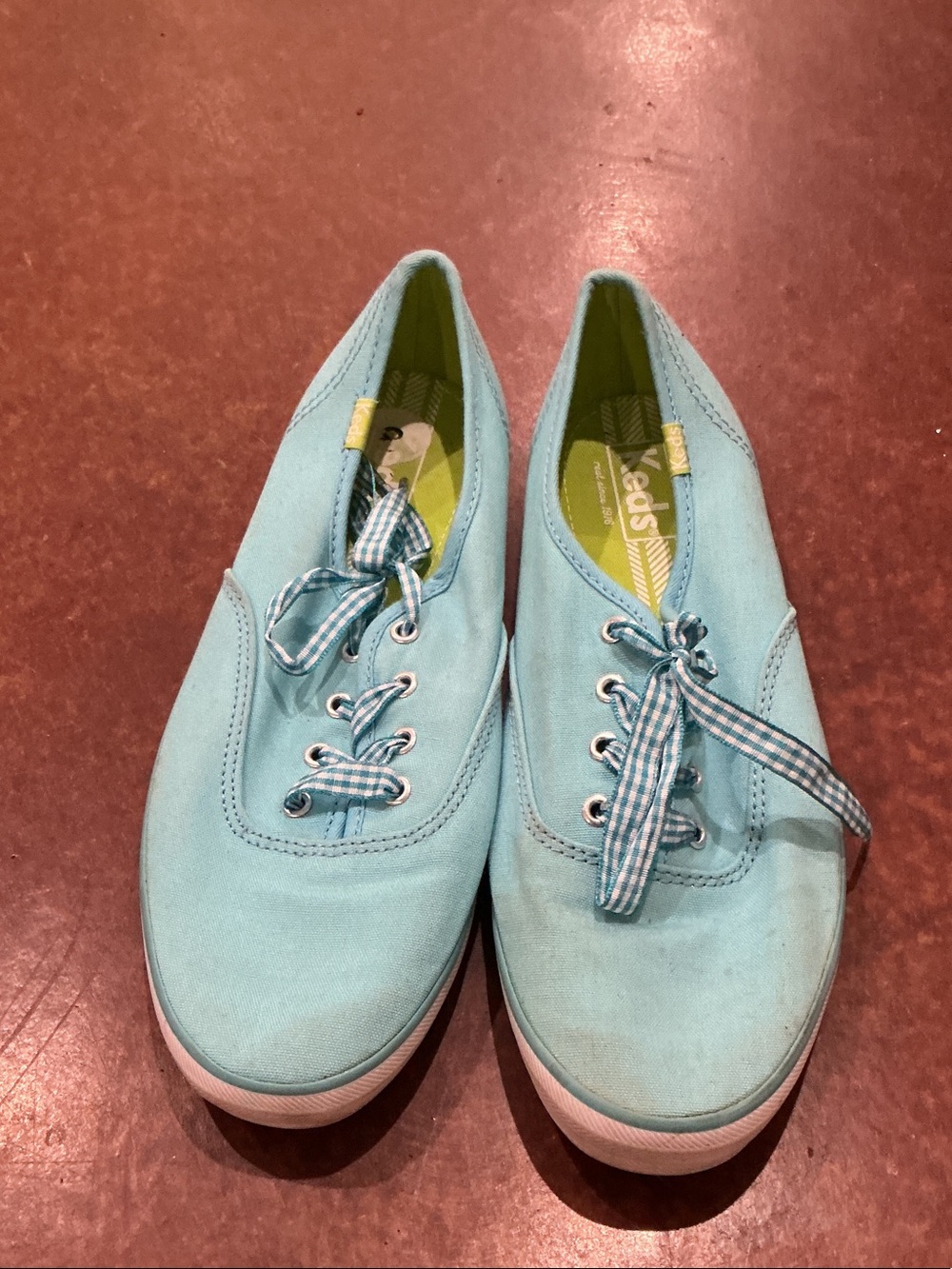Keds Women's Aqua Canvas Sneakers with Gingham Laces